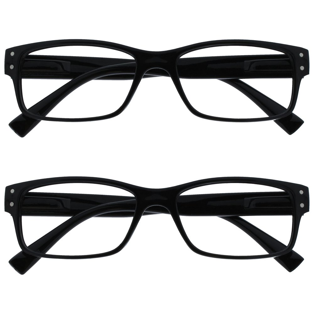 The Reading Glasses Company Men's Black Reading Glasses, 2-Pack, Oversized Designer Style, Spring Hinges, +2.00