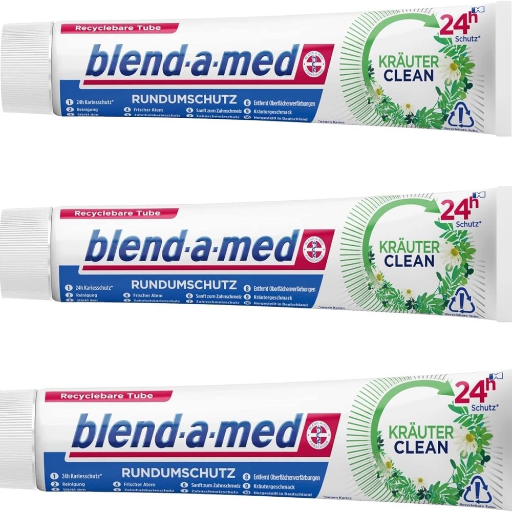 3 x Blend-a-med Kräuter Clean All-Around Protection Toothpaste, 75 ml Each
