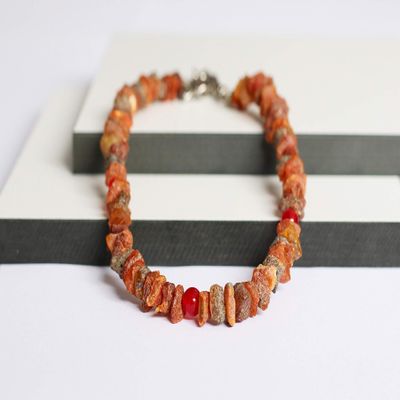 Amber Necklace for Dogs with Red Jade Beads | Tick Collar | Natural Tick and Flea Protection (65-70 cm)