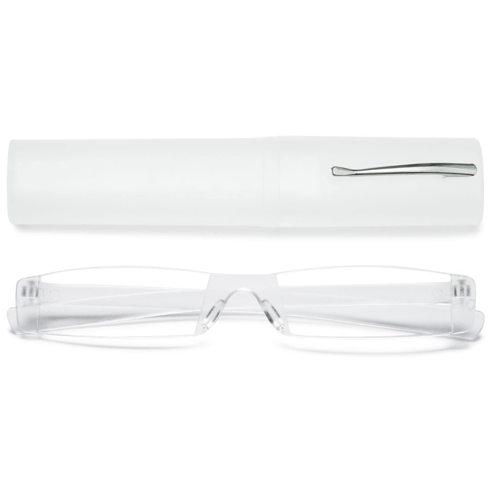 VEVESMUNDO Rimless Reading Glasses with Case, Transparent, +1.5