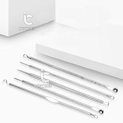 ICYCHEER 5-Piece Blackhead Removal Tool Set, Stainless Steel Extractor Kit for Acne and Whiteheads