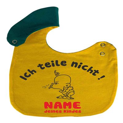 Kleiner Fratz Adjustable Reversible Baby Bib, Multicolor (Petrol/Yellow), Personalized with Your Child's Name