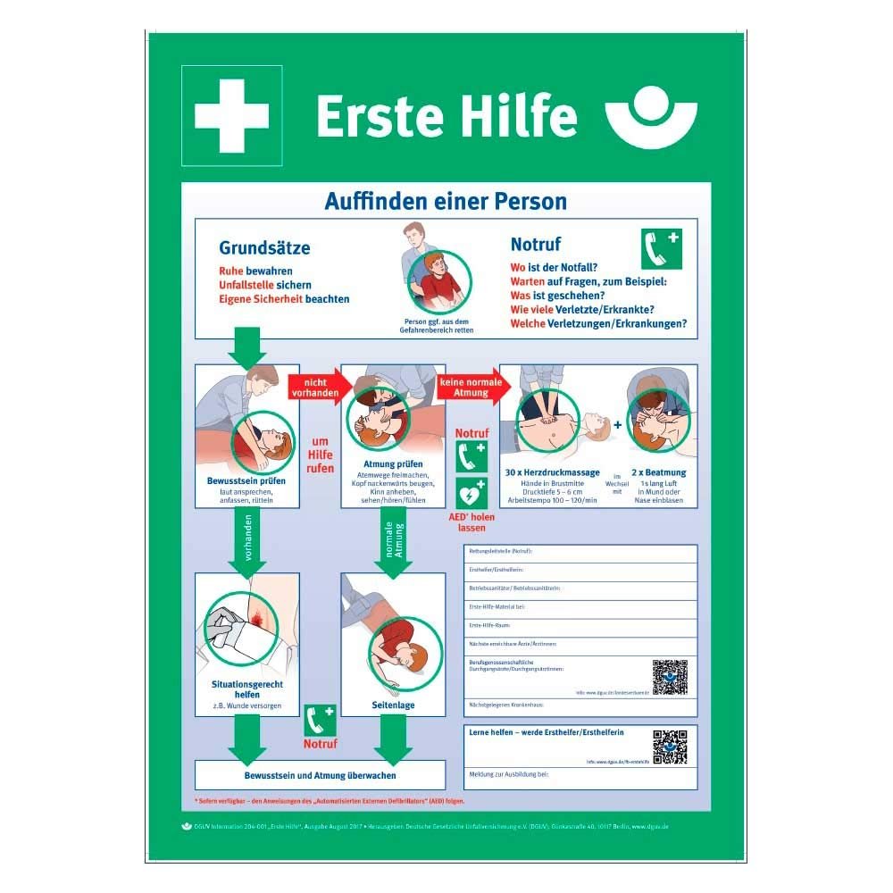 Holthaus Medical First Aid Instructions Sign for Businesses, Plastic, 56 x 40 cm