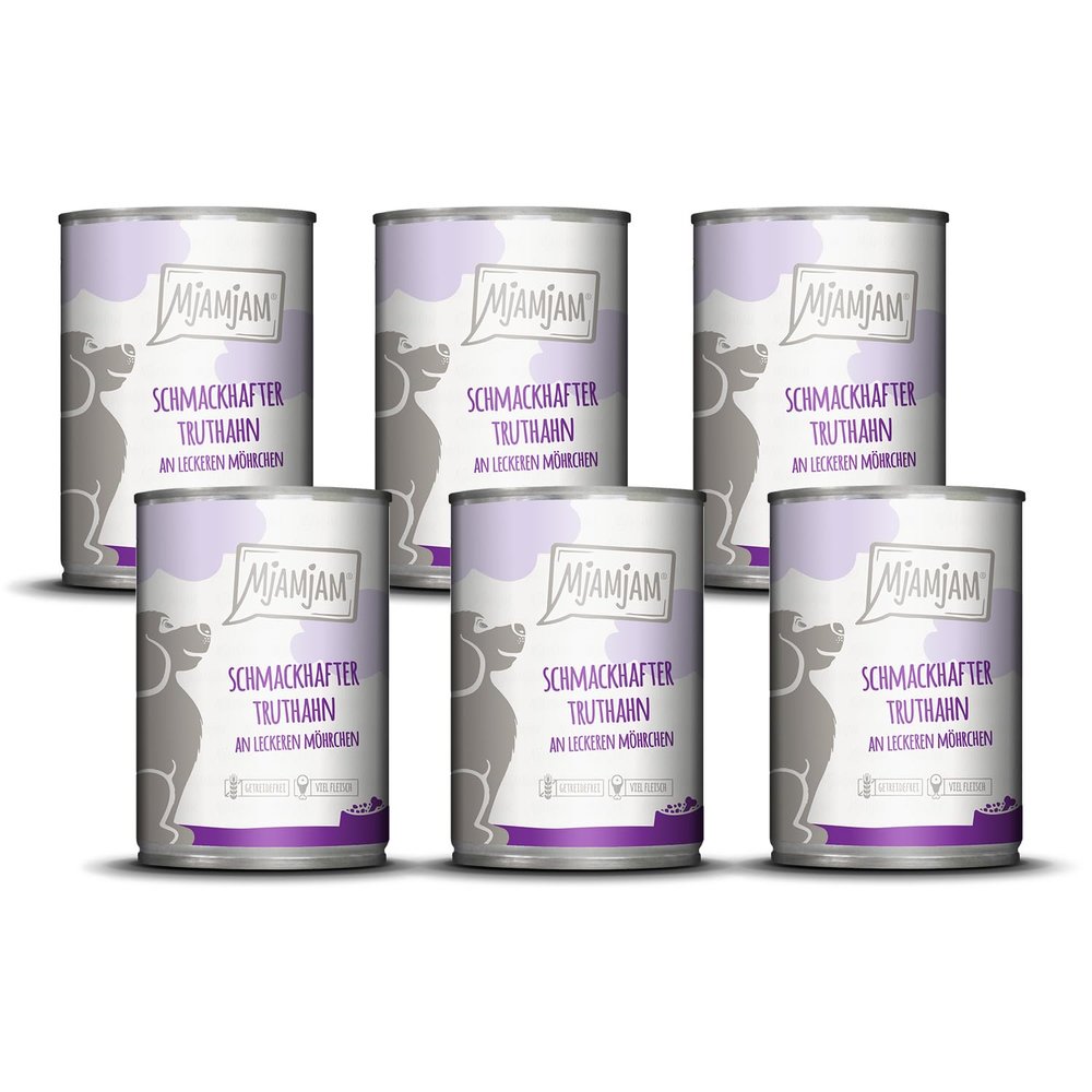 MjAMjAM Premium Wet Dog Food, Turkey with Carrots, Grain-Free, 6 x 400 g