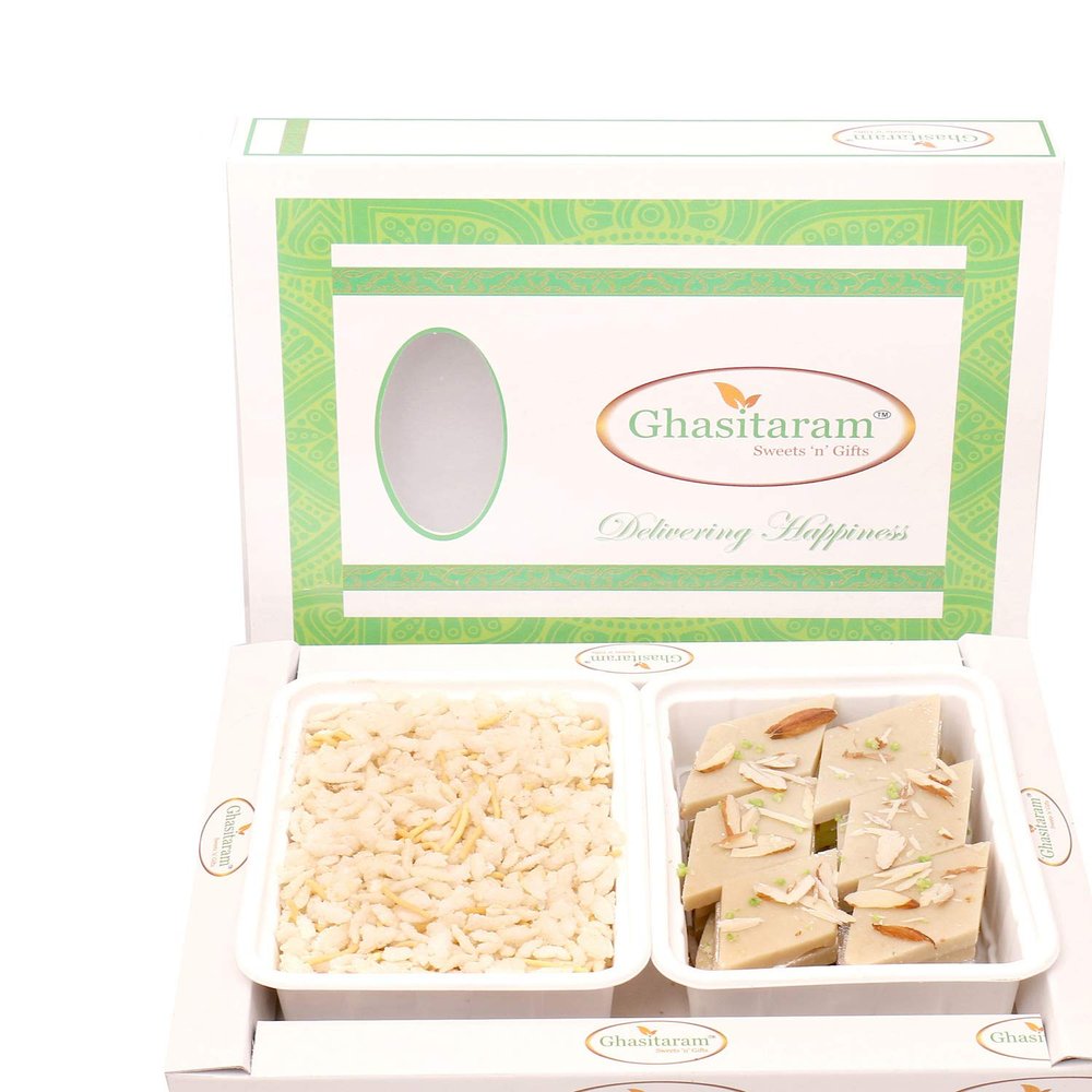 Ghasitaram Gifts Indian Sweets – Diwali Diet Chiwda Namkeen & Sugar-Free Kaju Katli Hamper