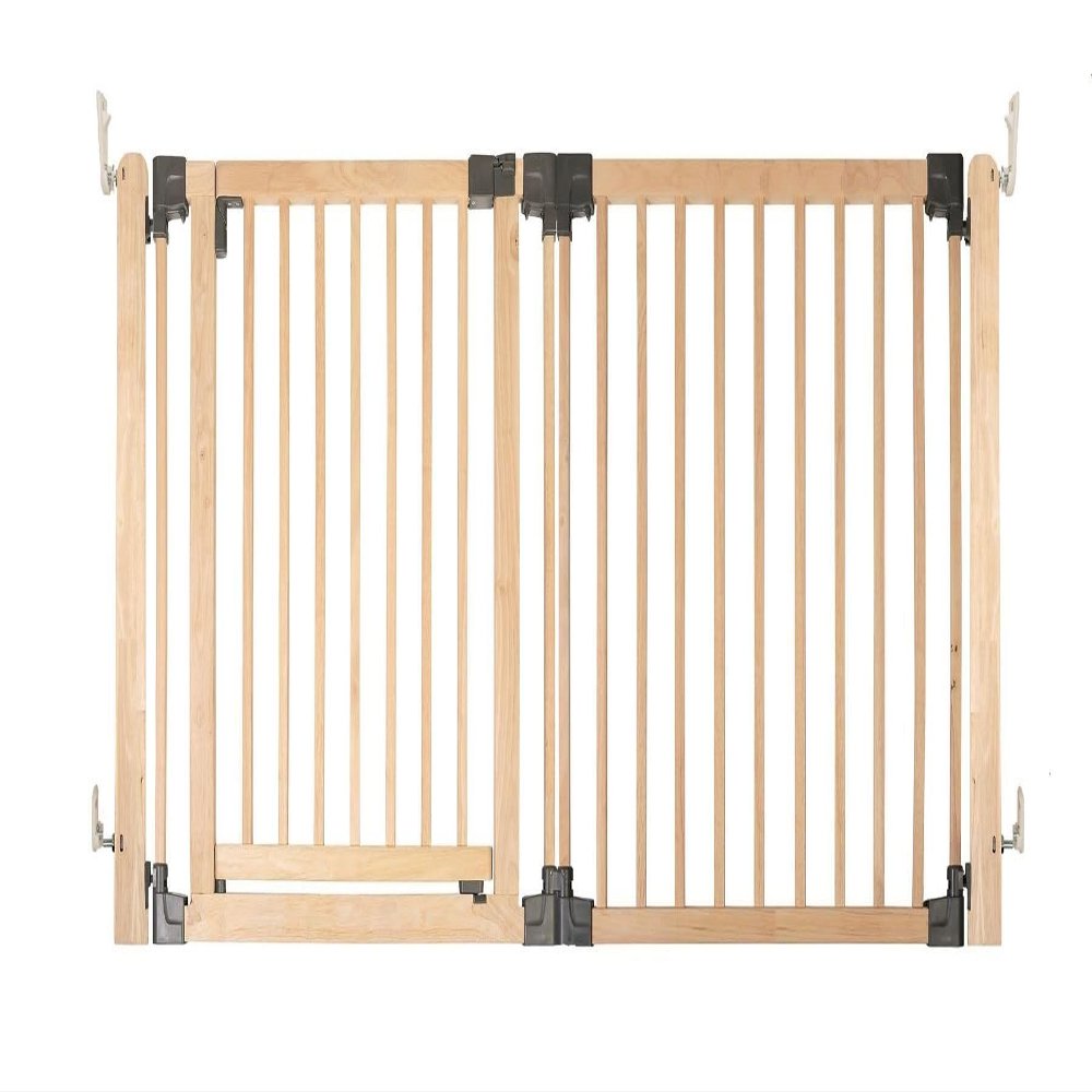Safetots Wooden Multi-Panel Room Divider, Up to 176 cm, Natural Wood, 76 cm High, Flexible Barrier with Door for Babies and Toddlers