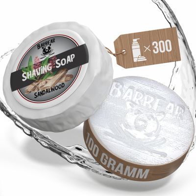 Barbear | Deluxe Shaving Soap | 100g Jumbo Size | Vegan Shaving Cream Alternative | Handmade in Soap Manufactory | Power Formula for Dense Lather (Sandalwood)