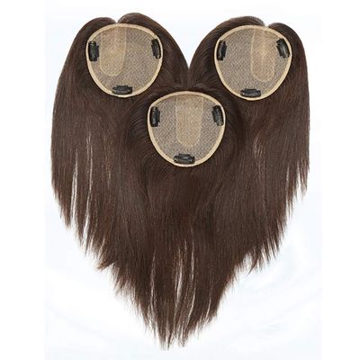 Silk Base Crown Topper Human Hair Clip-In, 11.9 x 11.9 cm, Left Part, 40.6 cm, Off Black