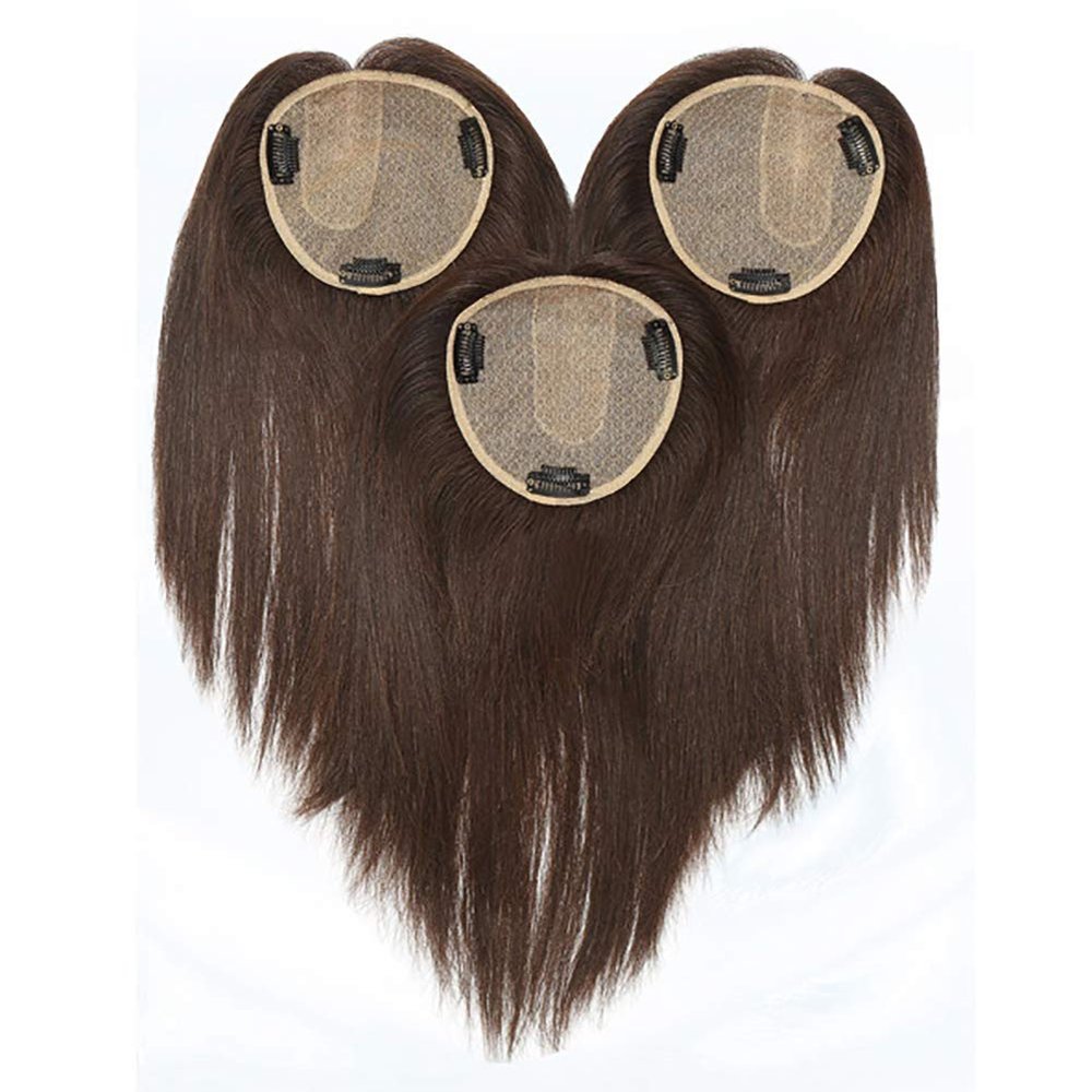 Silk Base Crown Topper Human Hair Clip-In, 11.9 x 11.9 cm, Left Part, 40.6 cm, Off Black