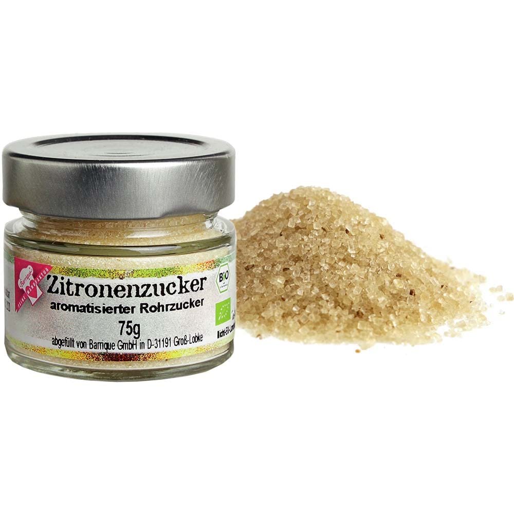 Lemon Sugar with Essential Lemon Oil, Vegan, Handmade, BARRIQUE Fine Manufactory, Germany, 75 g Jar