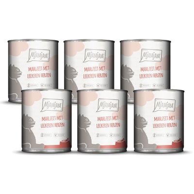 MjAMjAM - Premium Wet Cat Food - Meal with Tasty Hearts, 6-Pack (6 x 800 g), Grain-Free with Extra Meat