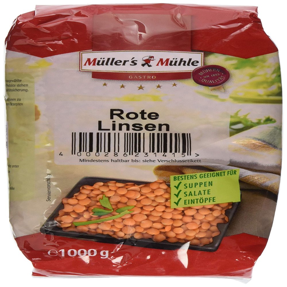 Müllers Mühle Red Lentils, 5-Pack (5 x 1,000 g)