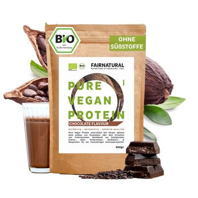 FAIRNATURAL Organic Vegan Protein Powder, Chocolate, Soy-Free [600 g], 5K Protein, Lactose-Free