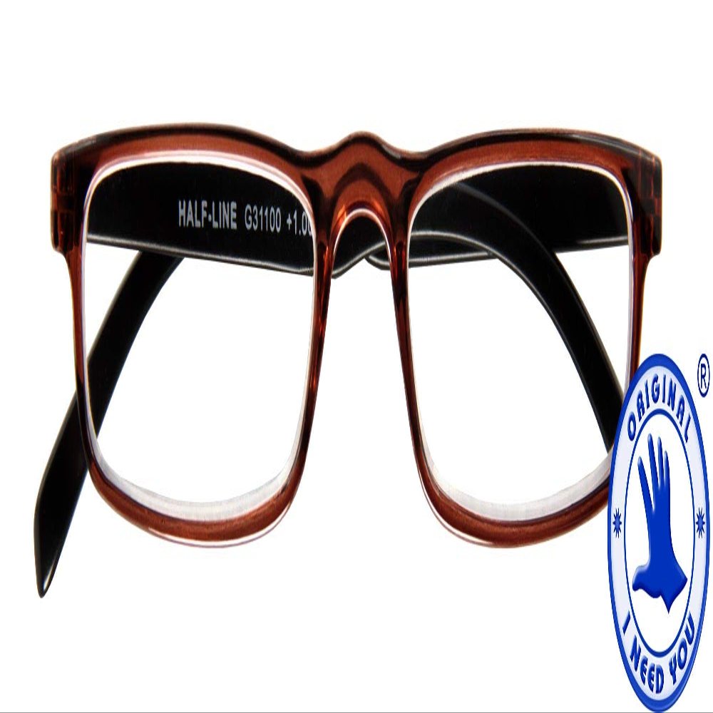 I NEED YOU HALF-LINE, G31100, Brown-Black Plastic Reading Glasses with Spring Hinges, +3.00 Diopters