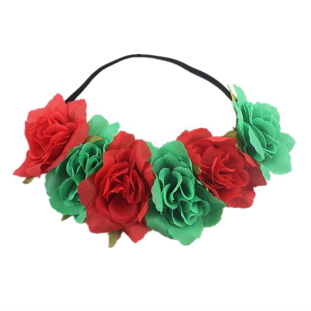 Cheerlife Flower Headband, Red and Green, for Christmas, Halloween, Festivals & Parties