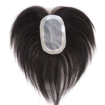Women’s Human Hair Lace Topper with Clips, 3 x 5 in, Handcrafted Mono-Silk Base, Crown Topper for Thinning Hair, 10 in Off Black