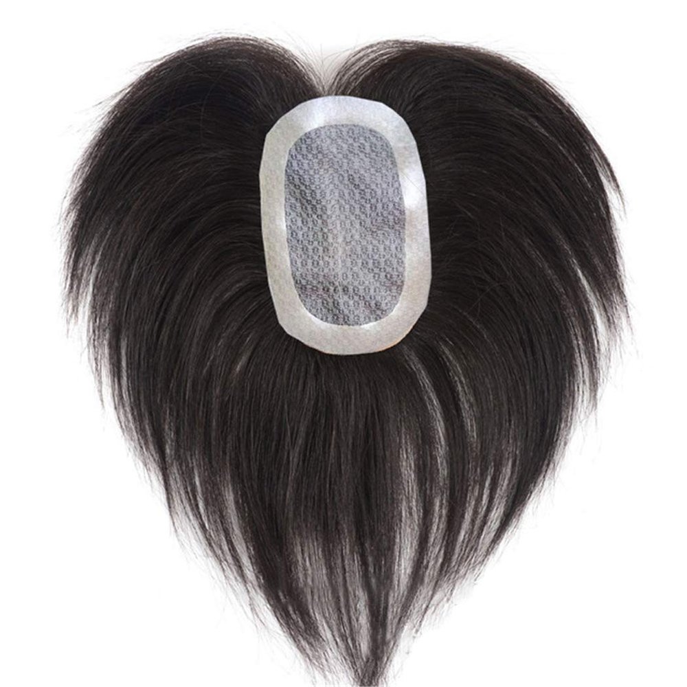 Women’s Human Hair Lace Topper with Clips, 3 x 5 in, Handcrafted Mono-Silk Base, Crown Topper for Thinning Hair, 10 in Off Black