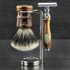 Traditional Wet Shaving Set with Silver Tip Badger Brush and Stainless Steel Double Stand view 2