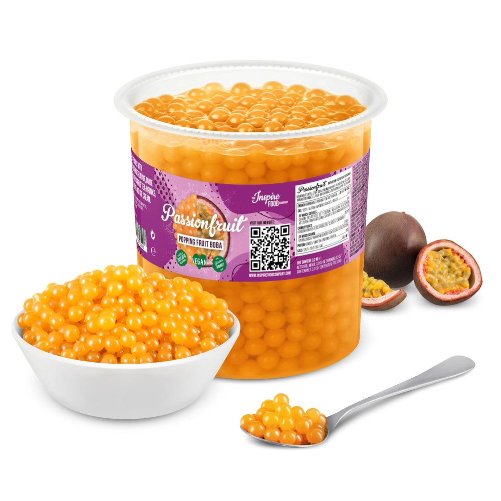 INSPIRE FOOD Bubble Tea Passion Fruit Popping Boba Fruit Pearls | 3.2 kg