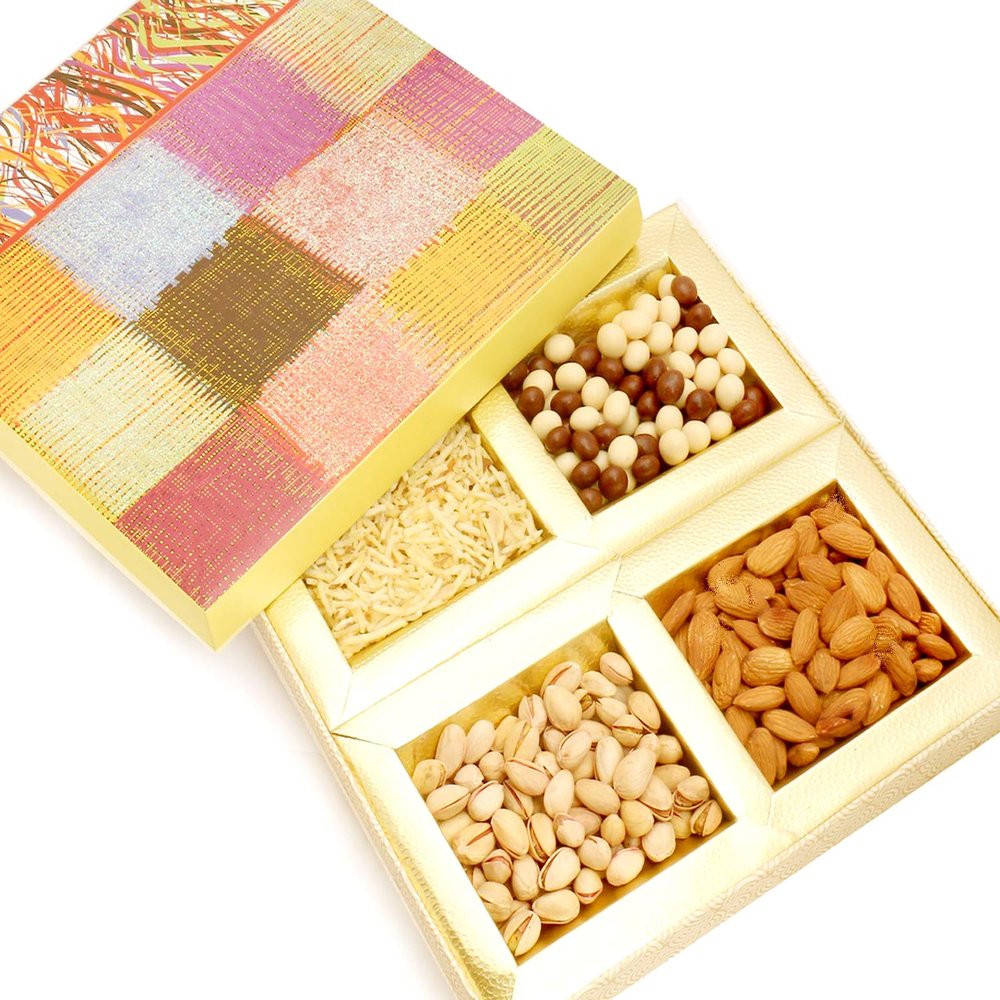 Ghasitaram Gifts Diwali Dry Fruit Colorful Hamper Box with Almonds, Pistachios, Namkeen and Nutties, 400 g