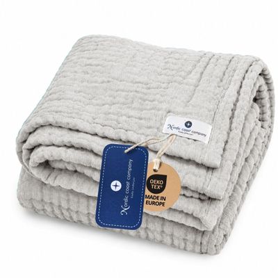 Nordic Coast Muslin Baby Blanket, Swaddle, Play Blanket & Burp Cloth (Gray)