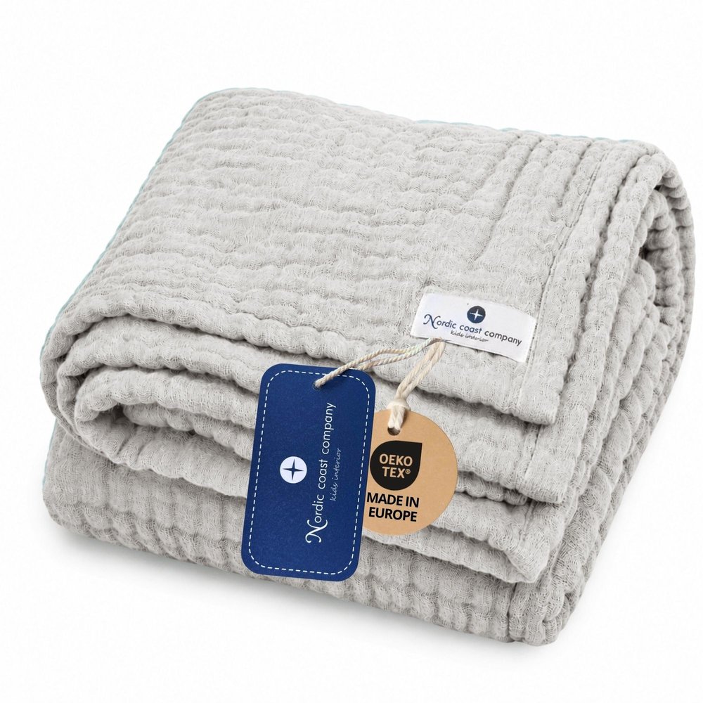 Nordic Coast Muslin Baby Blanket, Swaddle, Play Blanket & Burp Cloth (Gray)