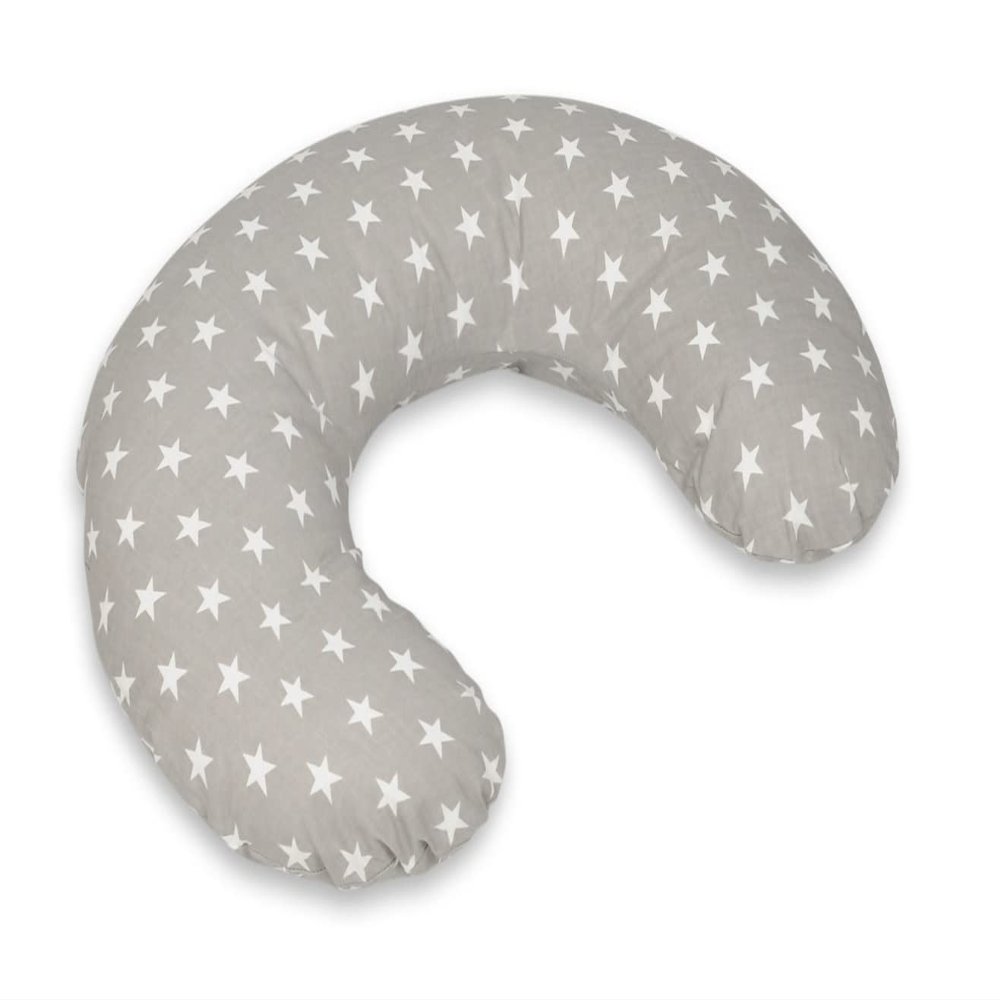 Velinda Small Nursing Pillow, Positioning Pillow, Baby Pillow, Sleep Aid, Cozy (Pattern: White Stars on Gray)