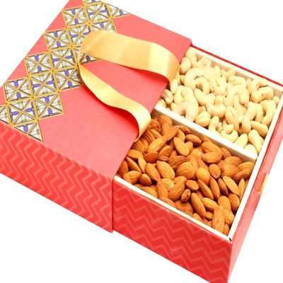 Ghasitaram Gifts Diwali Dry Fruit Gift Box – 2-Part Almonds and Cashews, 300 g
