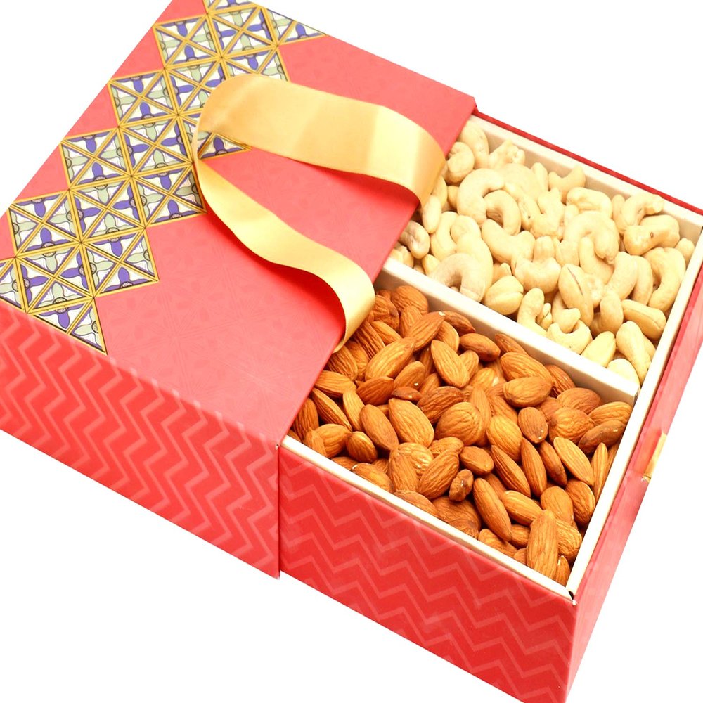 Ghasitaram Gifts Diwali Dry Fruit Gift Box – 2-Part Almonds and Cashews, 300 g