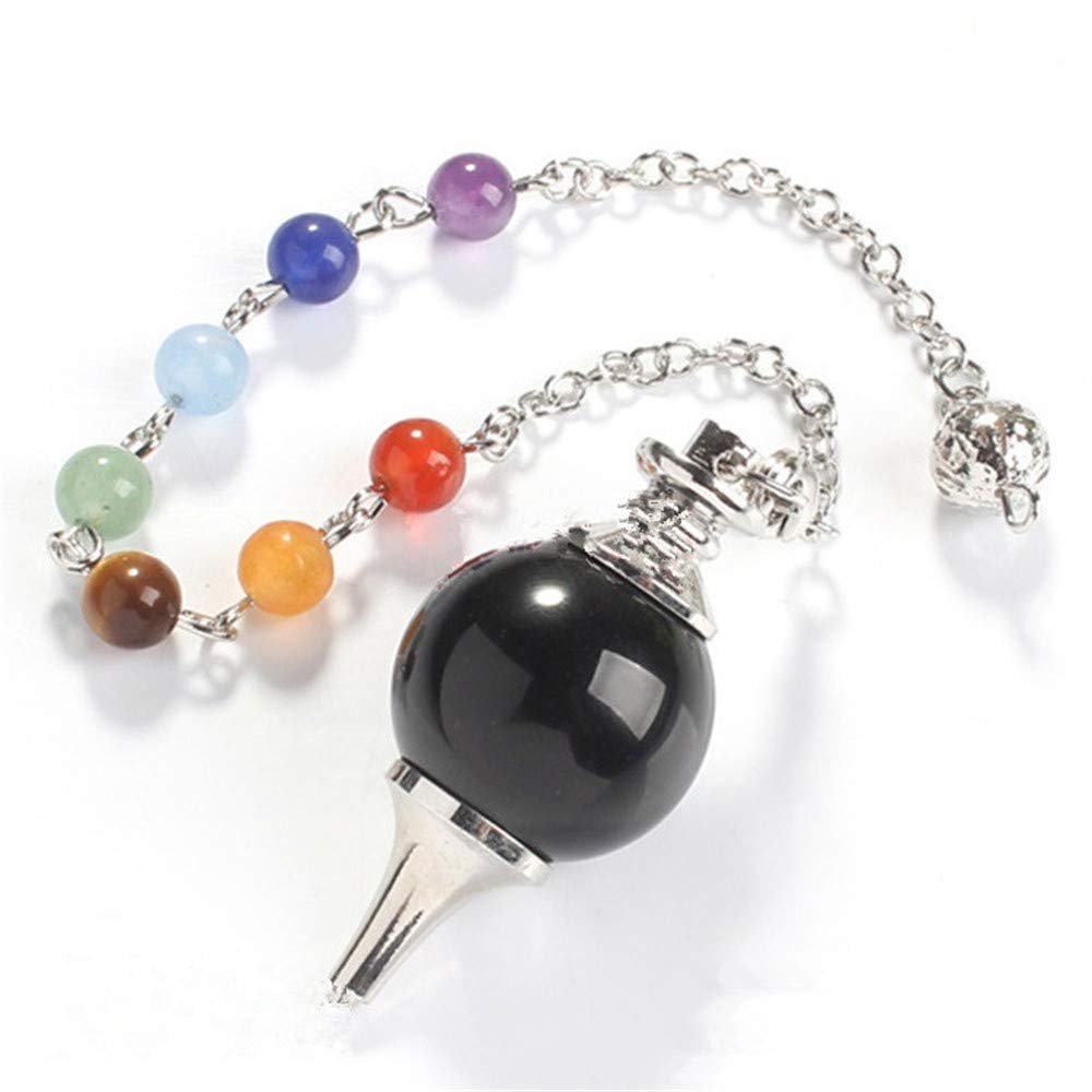 Natural 7 Chakra Crystal Pendulum Pendant with Chain for Reiki, Divination & Dowsing