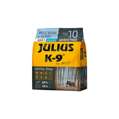 JULIUS-K9 Working Dog Adult Wild Boar & Berries Grain-Free, Gluten-Free Dry Dog Food, 1 Pack (10 kg)