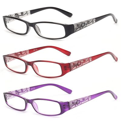 JM 3-Pack Women's Reading Glasses, Spring Hinges, Vintage Rectangular, +3.0 Assorted