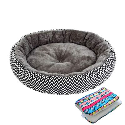 Levoberg Round Gray Pet Bed with Blanket