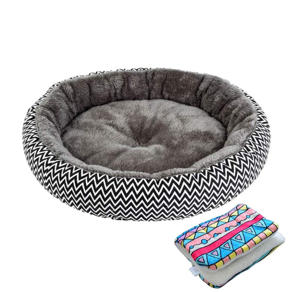 Levoberg Round Gray Pet Bed with Blanket