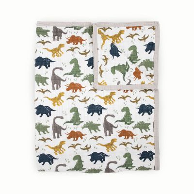Little Unicorn Premium 100% Cotton Muslin Baby Blanket, Breathable Quilt, Play Blanket, Hand-Painted Designs, 150 x 180 cm (Dino Friends)