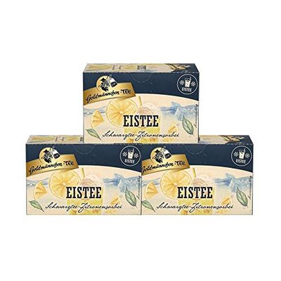 Goldmännchen Iced Tea Black Tea Lemon Sorbet Flavor, Caffeinated, 20 Tea Bags, X04278, Pack of 3