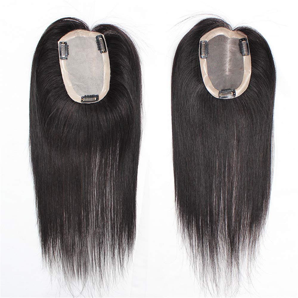 Straight Human Hair Topper with Clips, 8.9 x 14 cm, Hand-Tied Mono Crown, 25.4 cm
