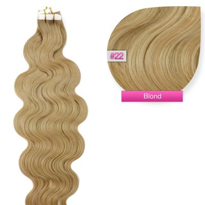 Wavy Tape-In Extensions, 40 Wefts, 60 cm, Remy Human Hair, #22 Light Blonde