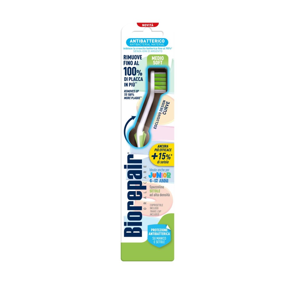 Biorepair Junior Toothbrush for Children Ages 6–12, Medium-Soft Bristles