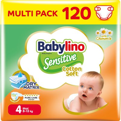 Babylino Sensitive Maxi Size 4, 120 Diapers (7–18 kg)