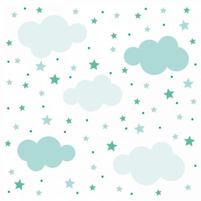 142 Wall Decal Clouds, Stars and Dots Set, Mint Green and Blue, 87 Pieces, 1500 x 840 mm