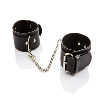 WHIPS Adjustable Black Leather Men's Ankle Cuffs, 25–29 cm