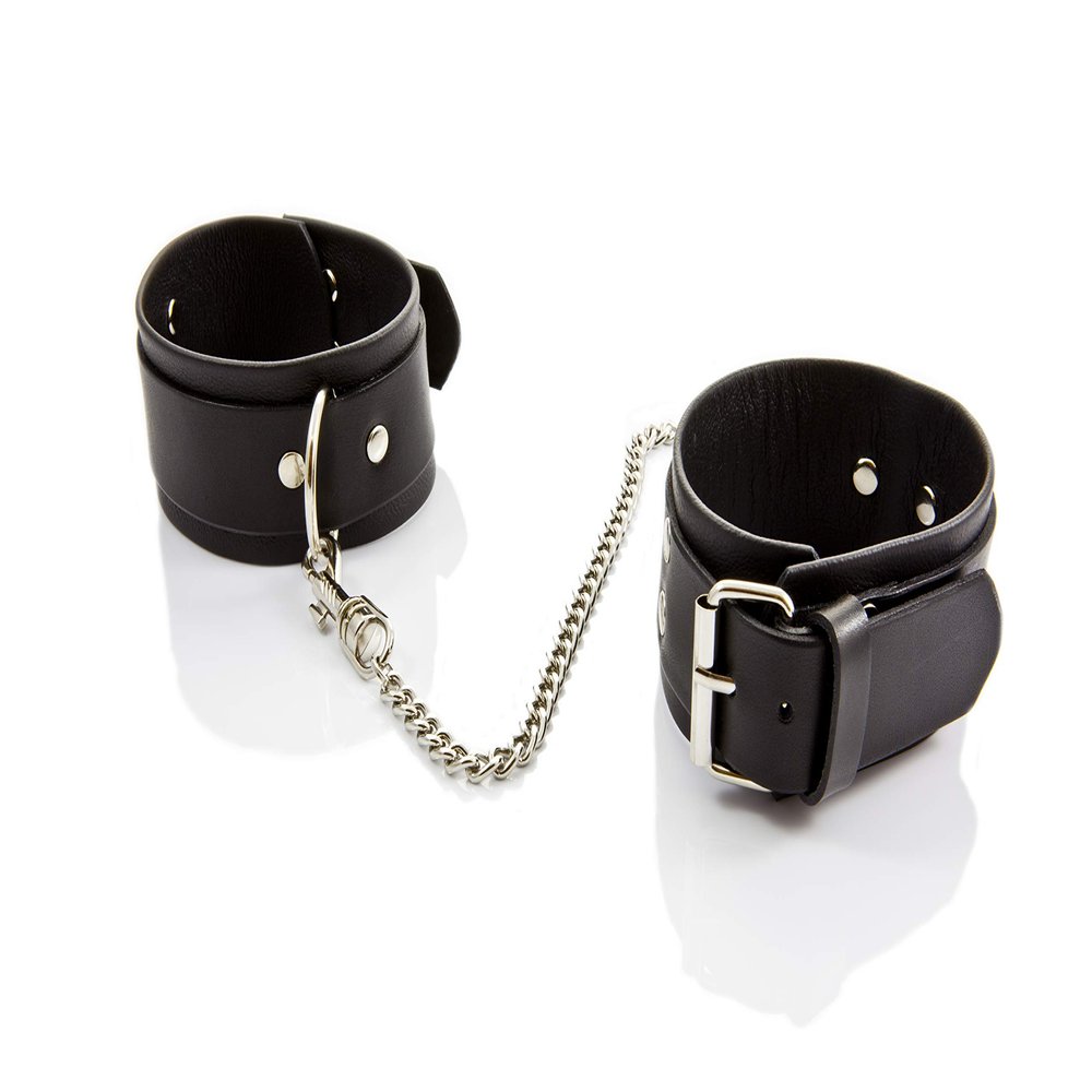 WHIPS Adjustable Black Leather Men's Ankle Cuffs, 25–29 cm
