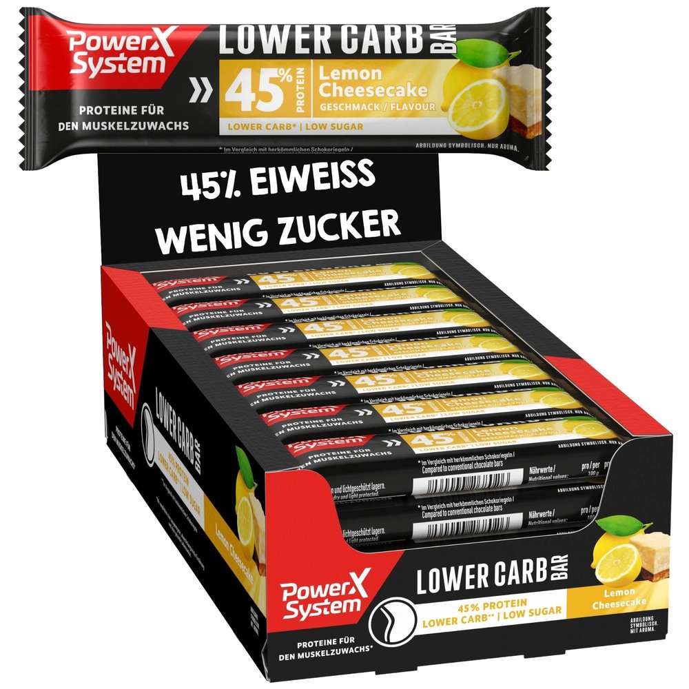 Power System Lower Carb Bar Lemon Cheesecake, 45% Protein, 28 x 40 g