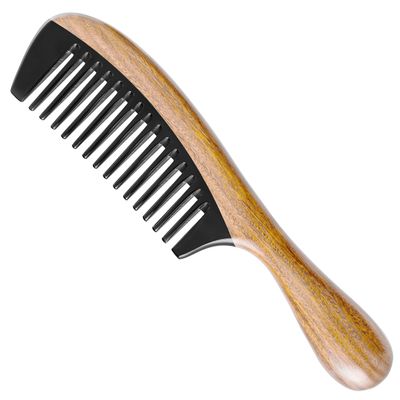 Onedor Extra-Long Handmade Green Sandalwood and Buffalo Horn Hair Comb