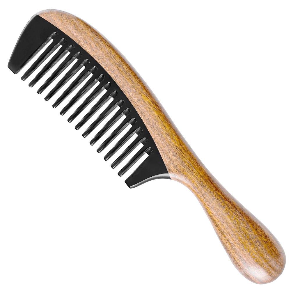 Onedor Extra-Long Handmade Green Sandalwood and Buffalo Horn Hair Comb