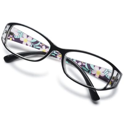 KOOSUFA Women's Reading Glasses, Full-Rim Floral Frame, Black, +5.5