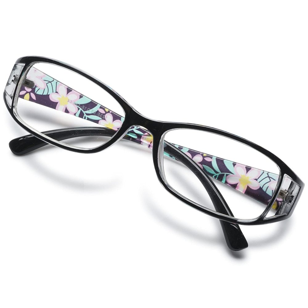 KOOSUFA Women's Reading Glasses, Full-Rim Floral Frame, Black, +5.5
