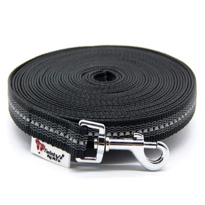 Twinkys Dog Style Reflective Dog Training Lead, Black, 30 m, 20 mm, Rubberized, with Hand Loop