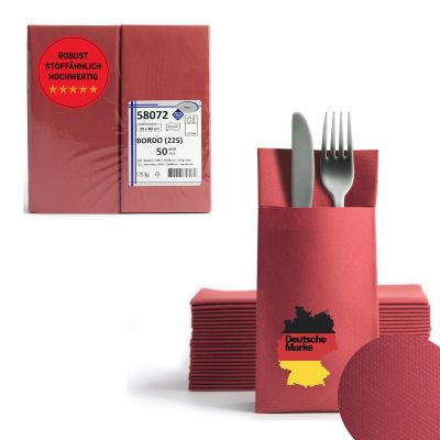 AROBA 500 Pre-Folded Airlaid Cutlery Napkins, 39 x 40 cm, Fabric-Like Disposable Cutlery Pockets with Napkin, Burgundy Red